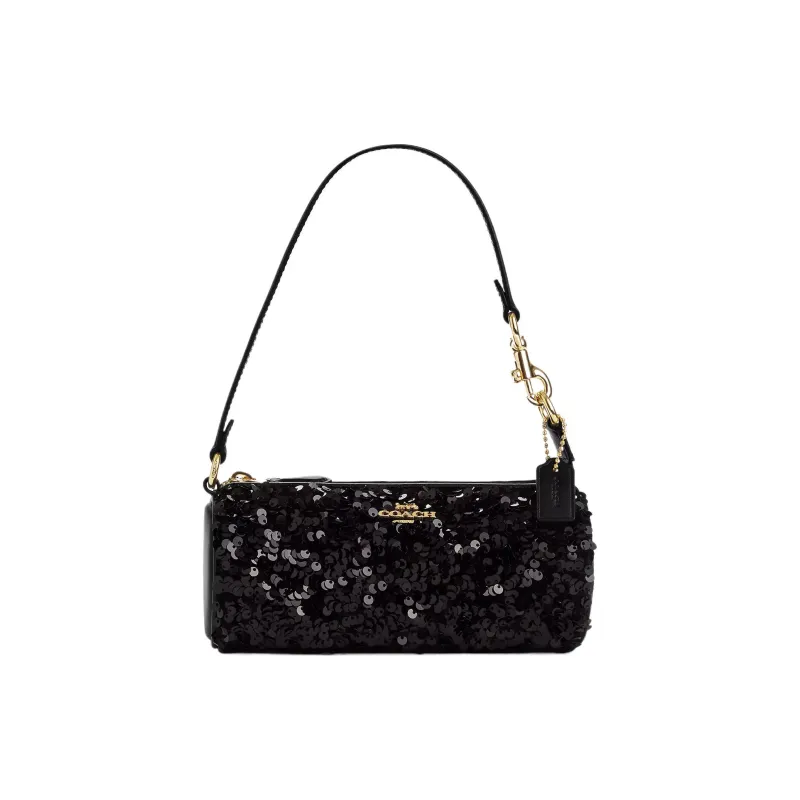 COACH Nolita Sequins Patch Smooth Leather Baguette Bag Shoulder Bag Handbag Small Size Women's Gold & Black-0