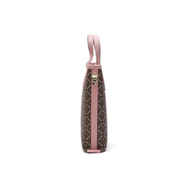 Satchi PVC Handbag Shoulder Bag Chain Pack Small Size Women's Khaki & Pink-3