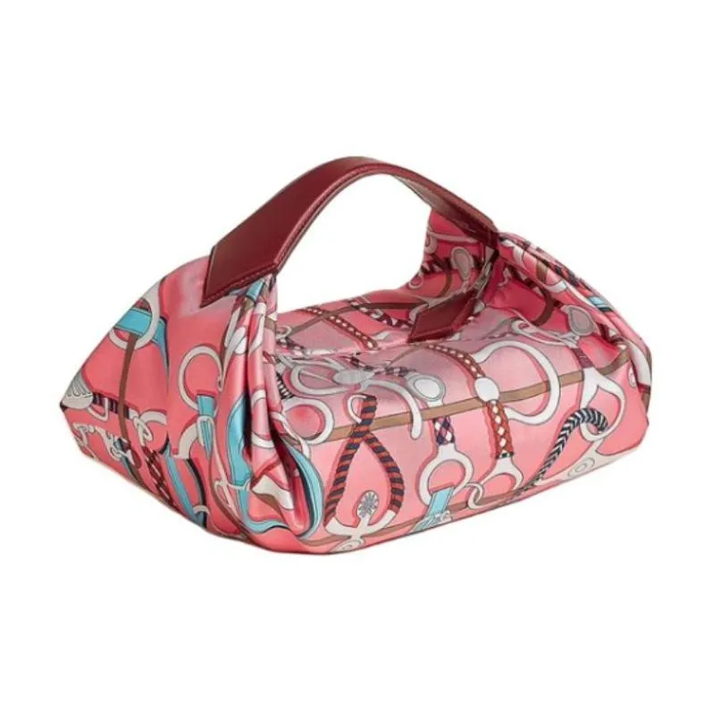 HERMES Balusoie Silk Handbag Women's Pink Multicolor-2