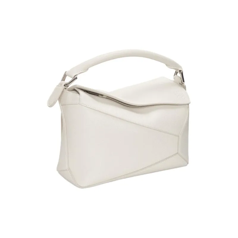 LOEWE Puzzle Soft Grain Calfskin Shoulder Bag, Crossbody Bag, Handbag Trumpets Women's White-1