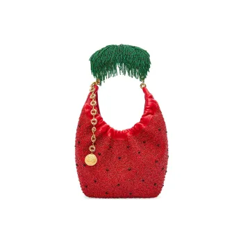 LOEWE Beaded Leather Handbag, Shoulder Bag Women's Red