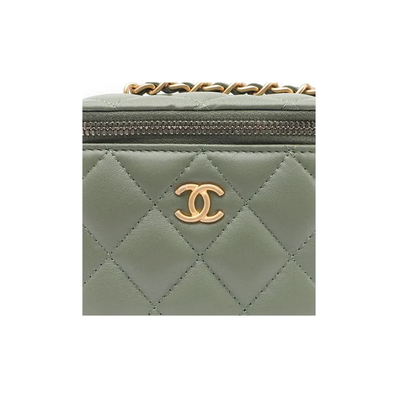 CHANEL Little Golden Ball Leather Box Bag, Makeup Bag, Shoulder Bag, Crossbody Bag Women's Green-6