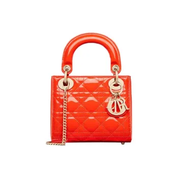 DIOR Lady Dior Cow Leather Shoulder Bag Crossbody Bag Handbag Mini Women's Bright Orange
