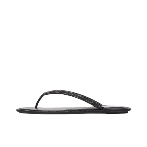 René Caovilla Glass Crystal-embellishmed Leather Flip-flops