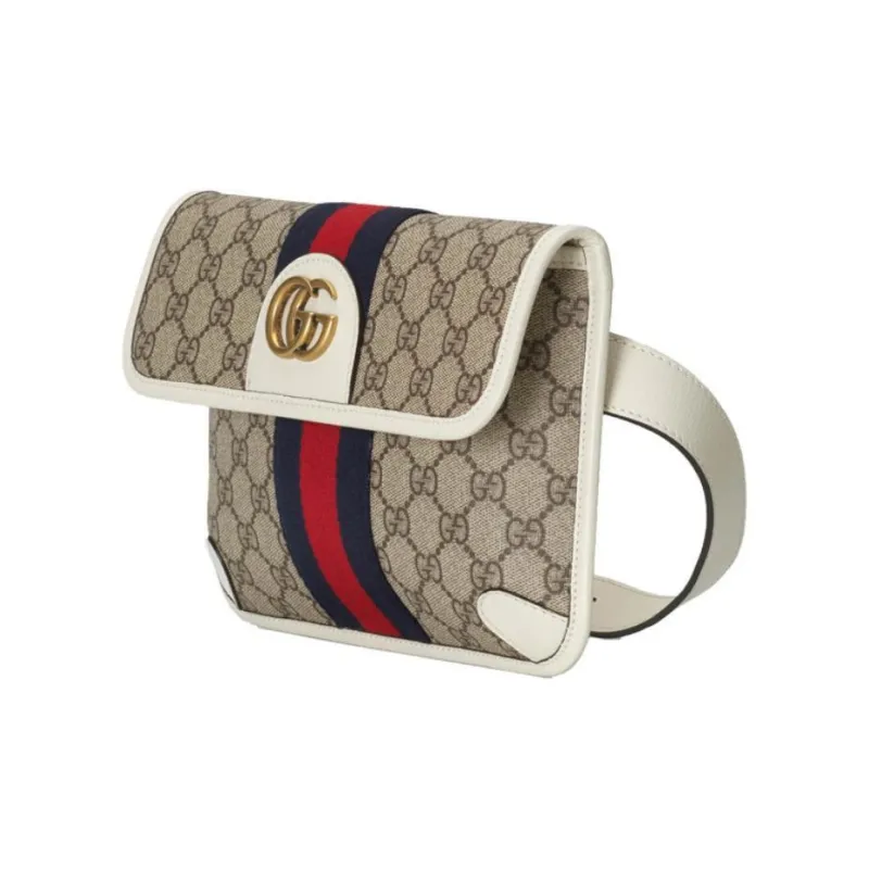 GUCCI Ophidia Canvas With Leather Shoulder Bag Crossbody Bag Fanny Pack Men's Ebony/White-2