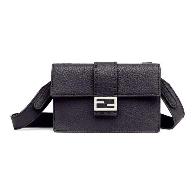 FENDI Baguette Leather Baguette Bag, Clutch, Crossbody Bag, Shoulder Bag Men's Black-0