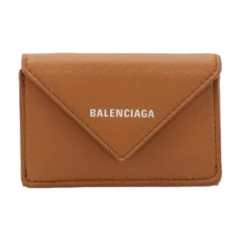 Balenciaga PAPIER Cow Leather Wallet Mini Women's Earth Brown