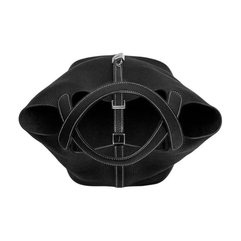 HERMES Picotin Lock Clemence Bullock Leather Basket Bag Handbag Bucket Bag Women's 89 Noir Black-3