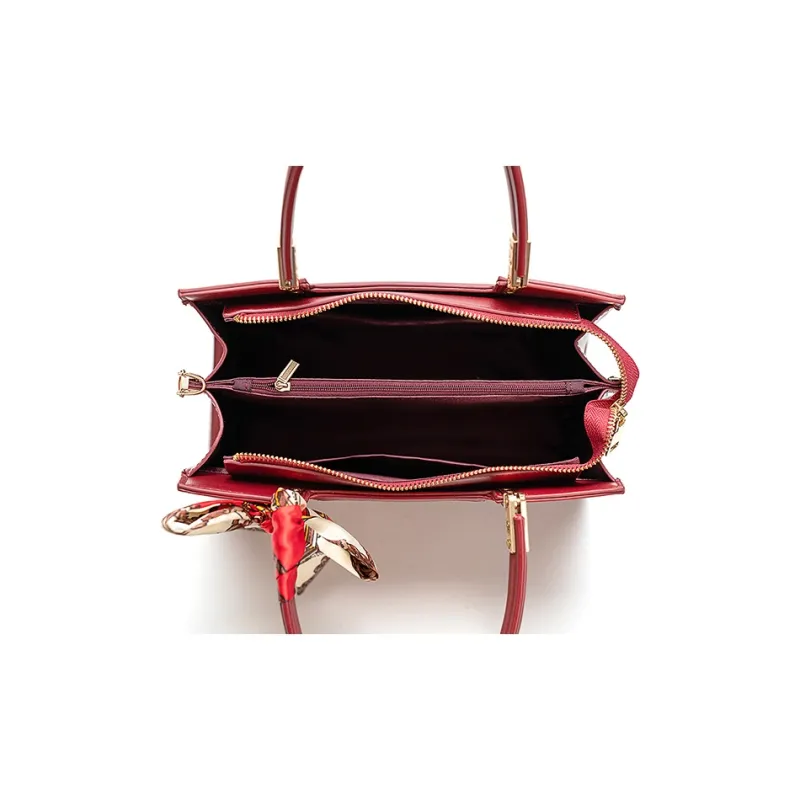 Vigno Synthetic Leather Mom's Handbag Shoulder Bag Crossbody Bag Medium Size Women's Red/Apricot-4