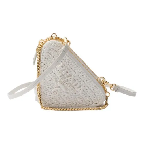 PRADA Woven Fabric One Shoulder Crossbody Clutches Mini Women's White