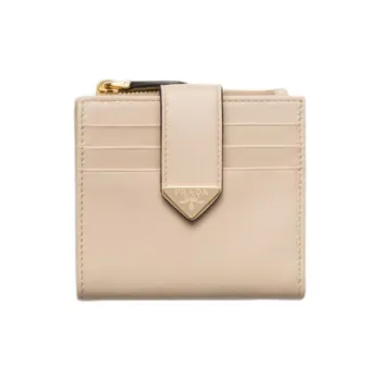 PRADA Leather Wallet Small Size Women's Beige