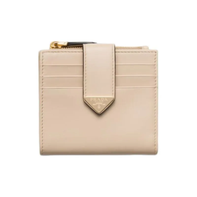 PRADA Leather Wallet Small Size Women's Beige-0