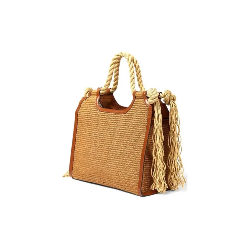 MARNI Leather Patchwork Fiber Handbag Small Size Women's Yellow-3