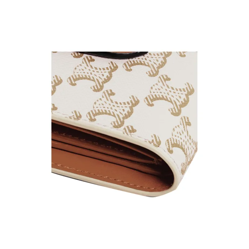 CELINE Sheepskin Decorative Ribbon Artificial Leather Wallet Small Size Women's Candy Color/White-4