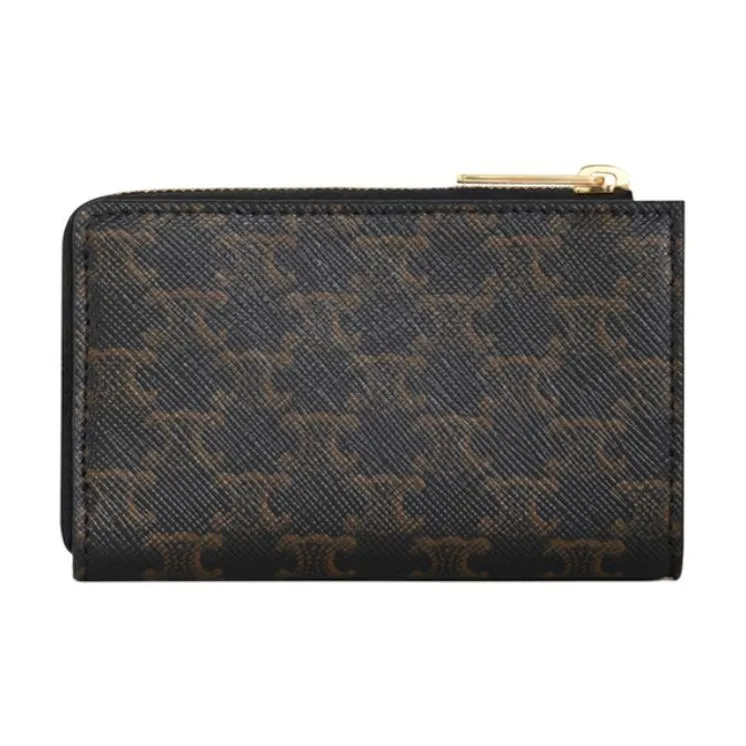 CELINE Triomphe Arc De Triomphe Canvas Clutch Wallet Coin Purse Mini Men's Black & Tan-2