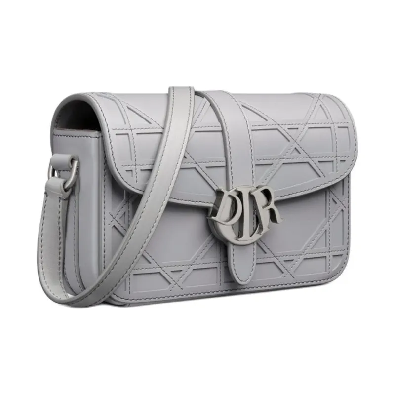 DIOR Cannage Cosmo Leather Shoulder Bag Crossbody Bag Mini Men's Gray-2