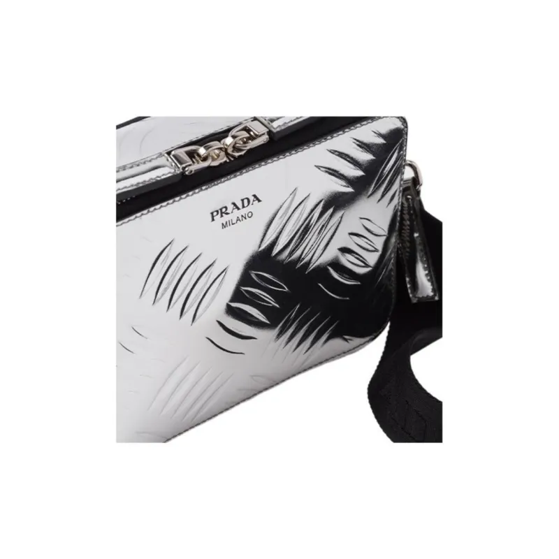 PRADA Brique Leather Crossbody Bag Shoulder Bag Men's Silver-4