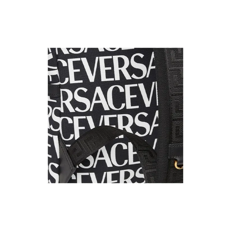 VERSACE Coated Canvas With Cotton Backpack Men's Black White-3