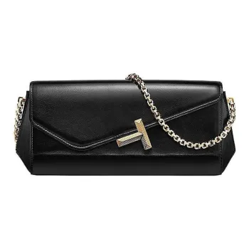 TIFFANY & CO. Tiffany T Shiny Calfskin Clutch Women's Black