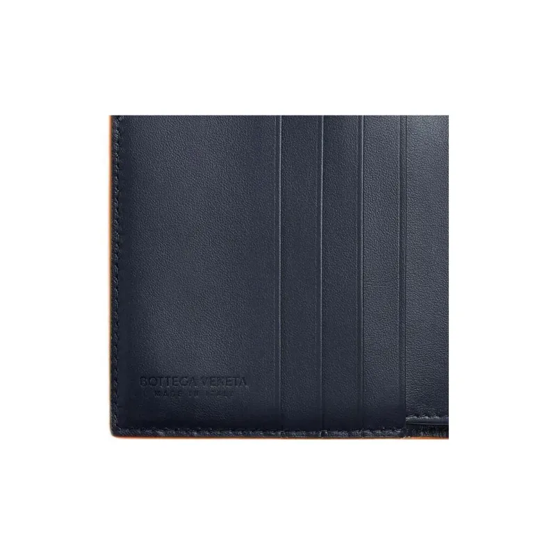 Bottega Veneta Cow Leather Coin Purses Wallets Men's Space Blue & Papaya-2
