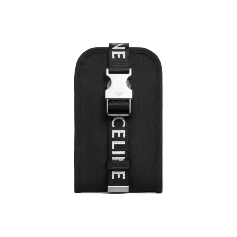 CELINE Cow Leather Shoulder Bag Crossbody Bag Cell Phone Pouch Unisex Black-2