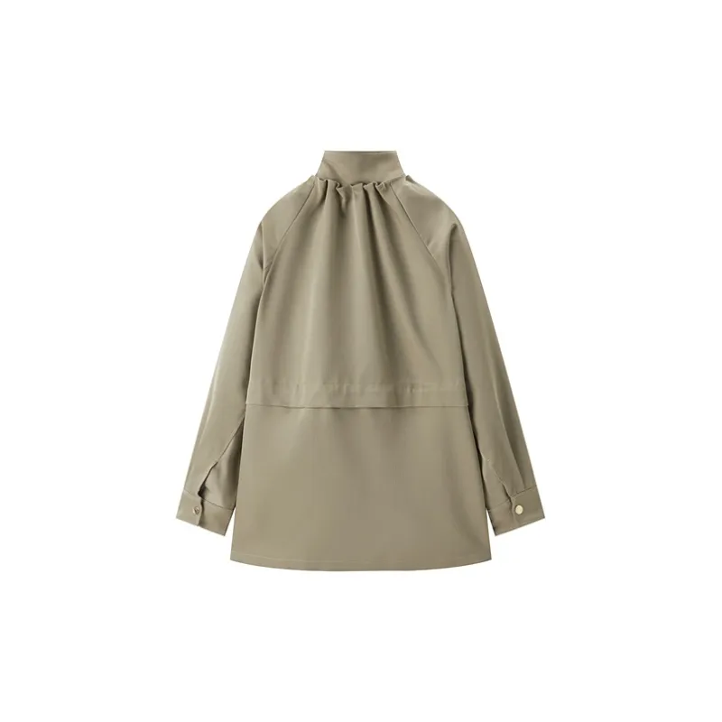 PEACEBIRD Trench Coats Women's Army Green-1