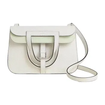 HERMES Halzan Clemence Bullock Leather Horse Shoe Bag Handbag Shoulder Bag Crossbody Bag Women's White Green