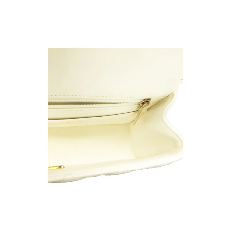 CHANEL Classic Flap CF Lambskin Handbag, Shoulder Bag, Crossbody Bag Mini Women's White-6