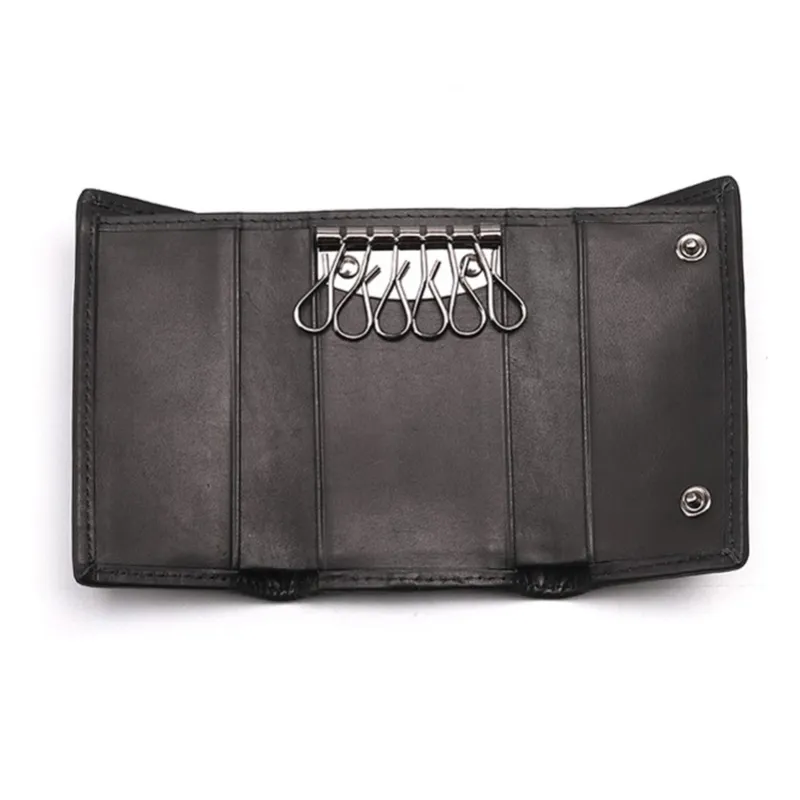 CMLZIUA Cow Leather Key Pouch Unisex Black-4
