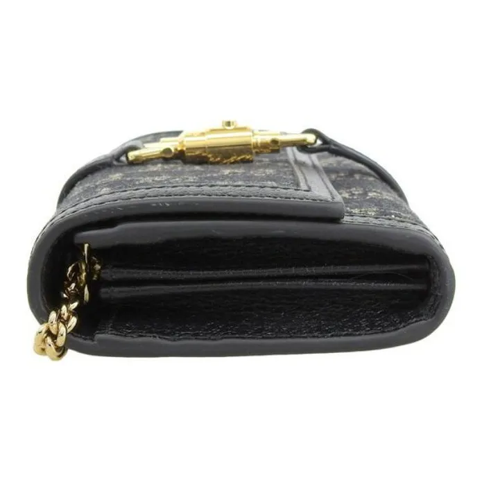 GUCCI Denim With Leather Wallet, Card Holder Unisex Black-2