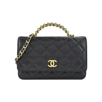 CHANEL WOC Grain Embossed Calfskin Chain Bag, Handbag, Shoulder Bag, Crossbody Bag Women's Black