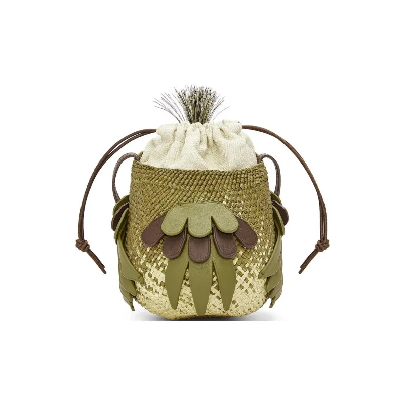 LOEWE Iracan Palm With Cow Leather Shoulder Bag, Crossbody Bag Women's Natural & Olive-3