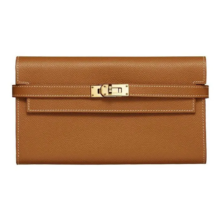 HERMES Epsom Calfskin Wallet Women's 37 Gold Brown-0