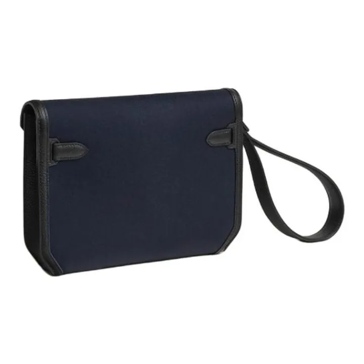HERMES Kelly Depeches Woolycot Canvas With Togo Calfskin Clutch Men's Marine Blue & Black-2
