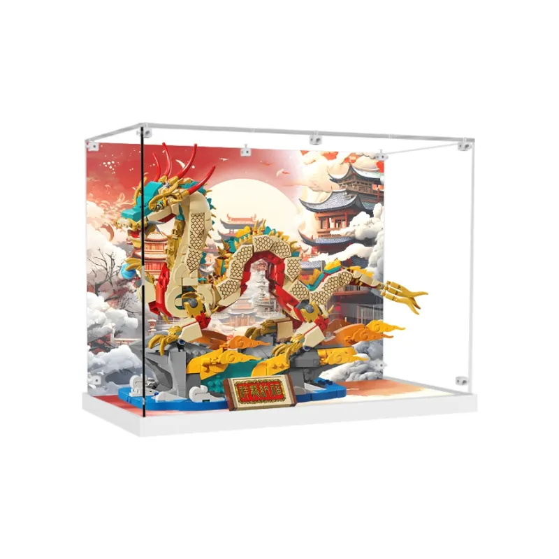 KGBOX Building Block 80112 Auspicious Dragon Nafu Acrylic Dust Resistant Transparent Display Case Model Accessories-9