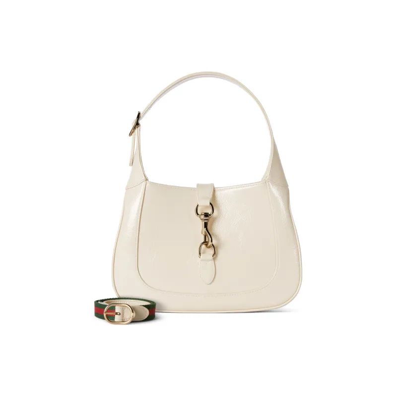 GUCCI Jackie 1961 Patent Leather Handbag, Shoulder Bag Trumpets Women's Ivory White-1