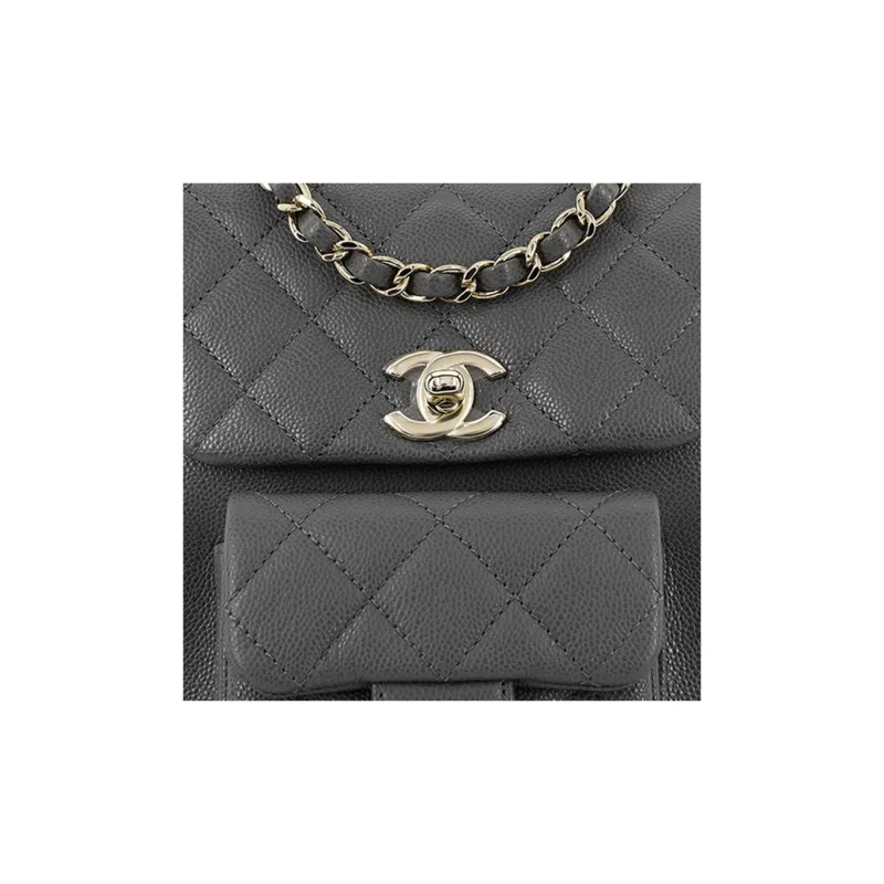 CHANEL Small Duma 23K Grained Calfskin Backpack Dark Grey AS4399-4