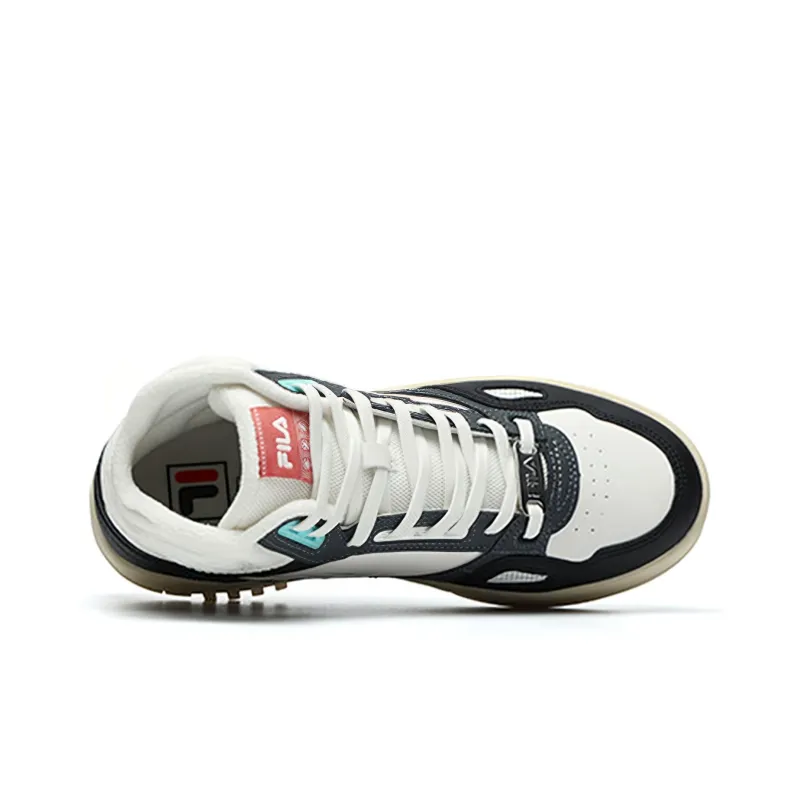 FILA Glory Mid Cushioning Anti Slip And Wear Resistant High Top Vintage Basketball Shoes Women's Black White-2