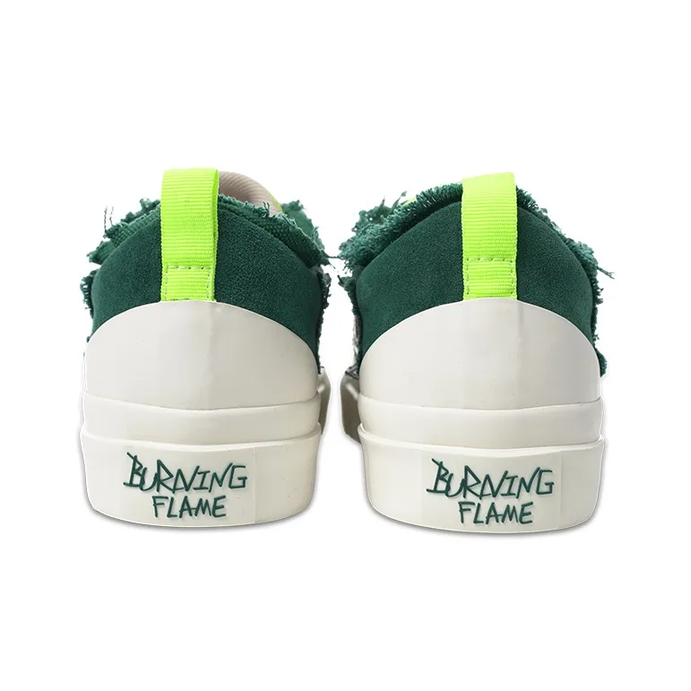 BURNING FLAME Shoes Breathable And Slip Resistant Low Top Canvas Shoes Unisex Neon Green-4