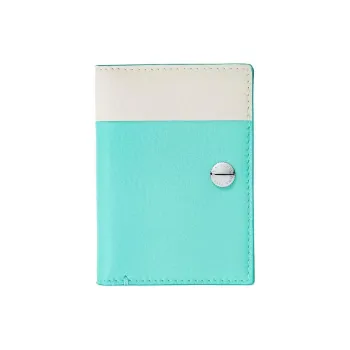TIFFANY & CO. Grained Calfskin Card Holder Women's Beige With Tiffany Blue Accents