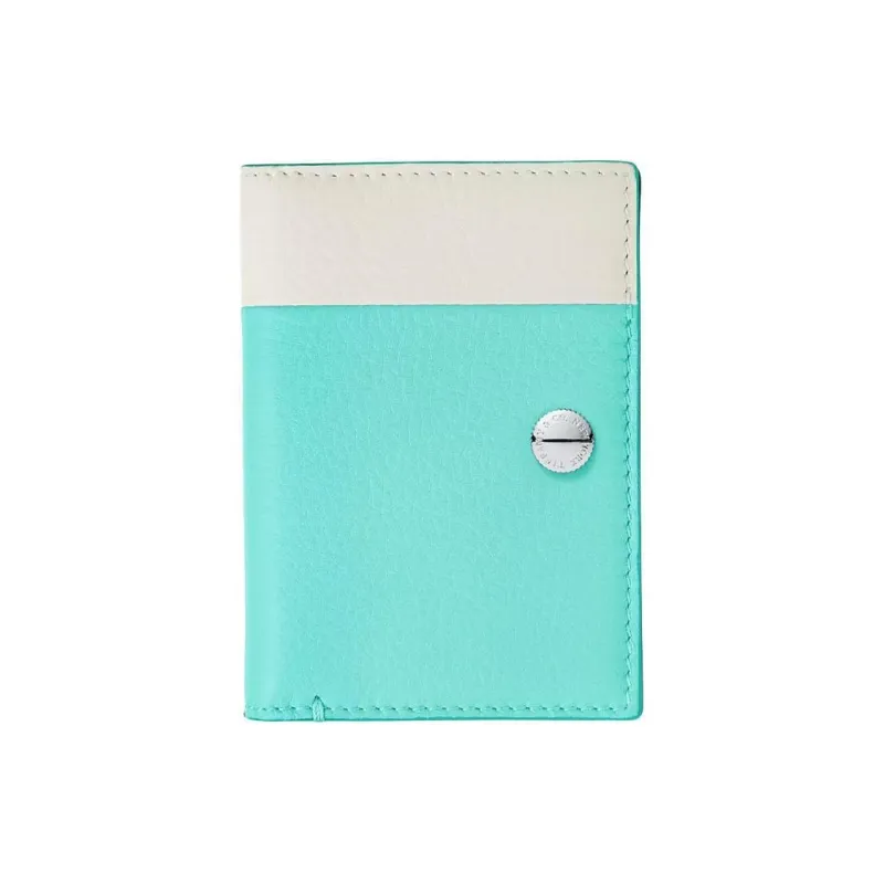 TIFFANY & CO. Grained Calfskin Card Holder Women's Beige With Tiffany Blue Accents-0