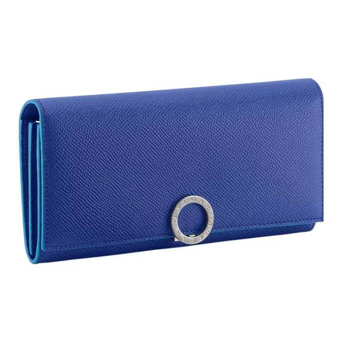 BVLGARI Bulgari Clip Calfskin Wallet Large Size Women's Blue-0