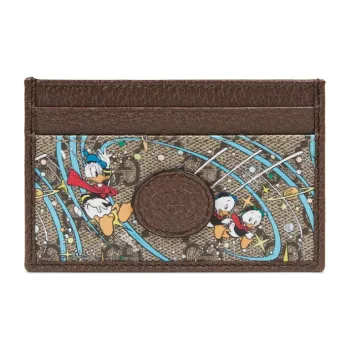 GUCCI Disney Collaboration Leather Logo Canvas With Leather Card Holder Unisex Ebony
