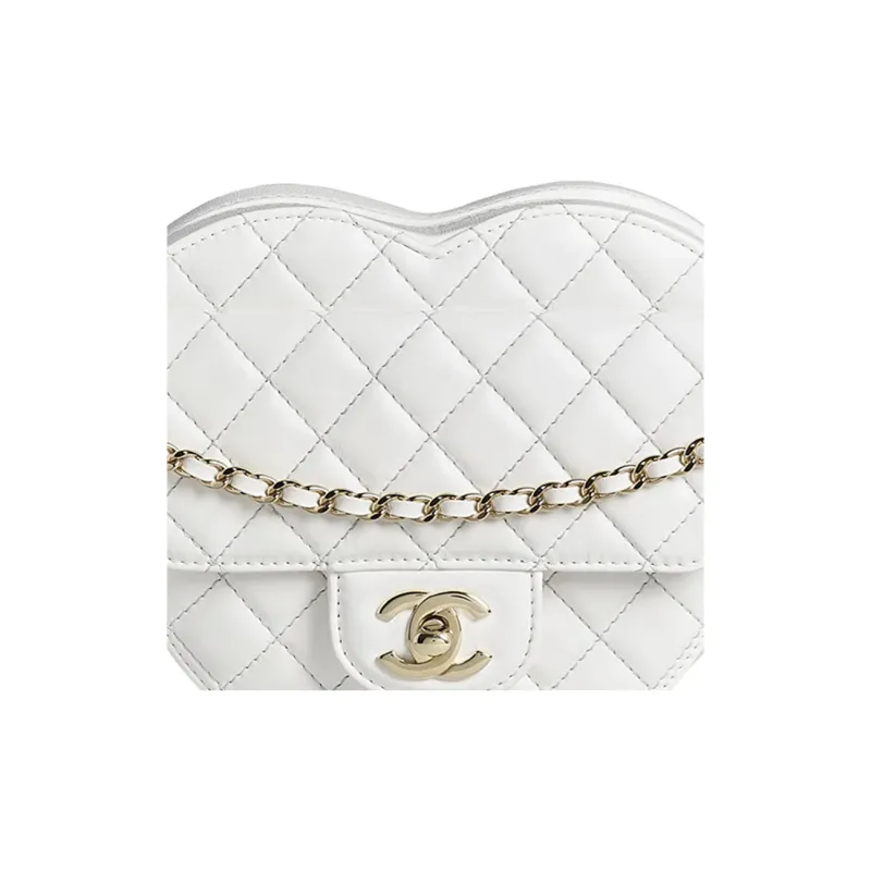 CHANEL Lambskin Heart Bag, Heart Shaped Bag, Shoulder Bag, Crossbody Bag Women's White-1