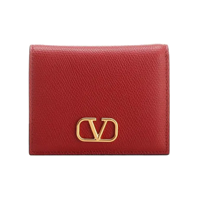Valentino Vlogo Cow Leather Wallets Card Holders Regular Women's Red-0