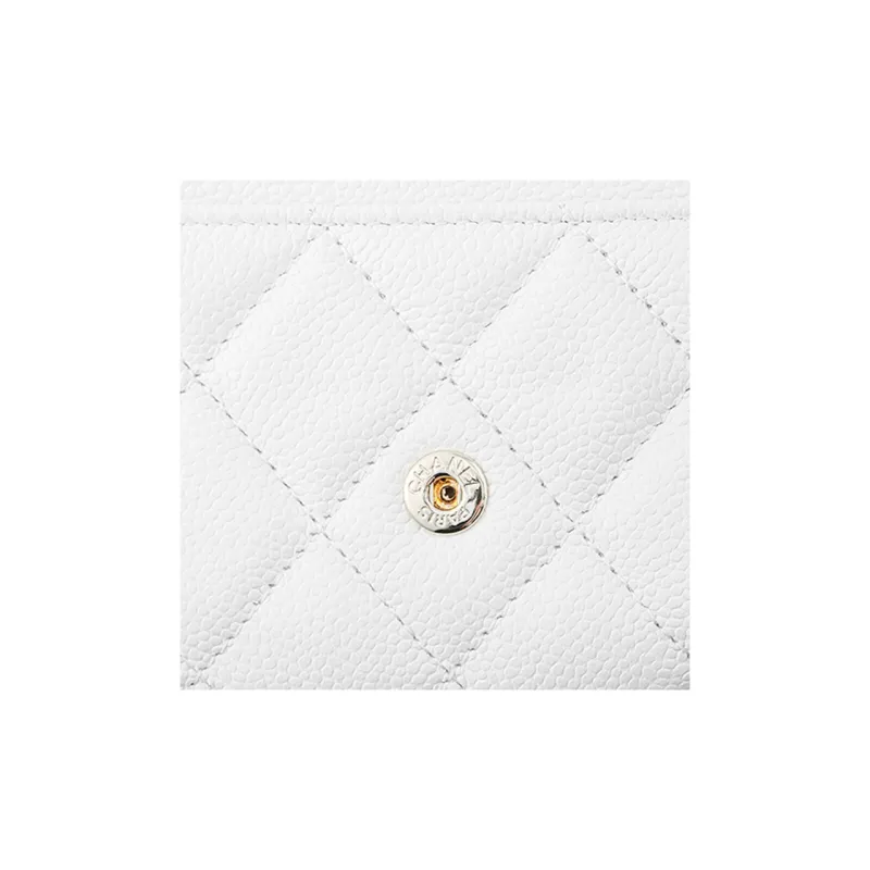 CHANEL Litchi Grain Calfskin Wallet, Coin Purse, Card Holder Trumpets Women's White-4