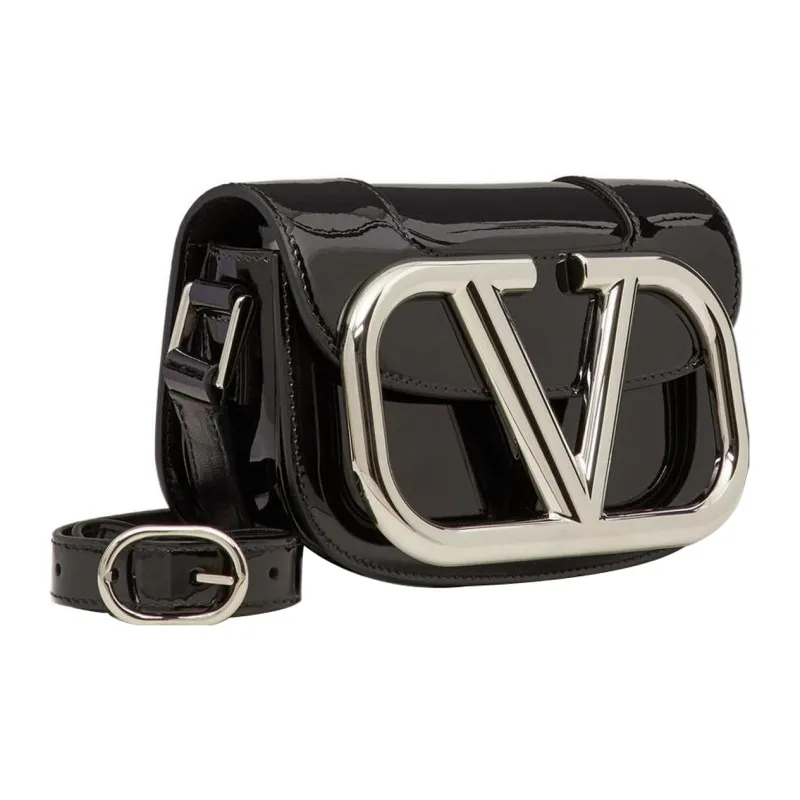 Valentino GARAVANI Patent Leather Shoulder Bag, Crossbody Bag Small Size Women's Black-1