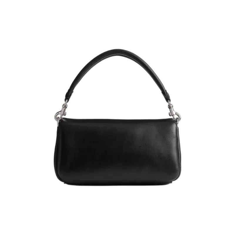 COACH Pillow Leather Shoulder Bag Small Size Women's Silver With Black-2