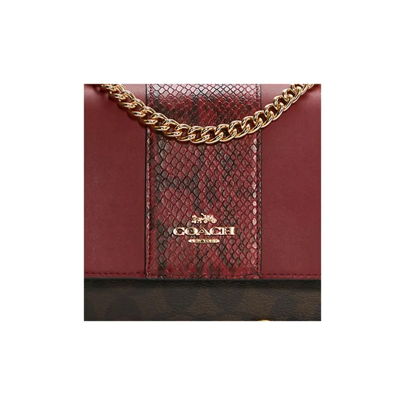 COACH Klare Leather Trunk Bag Shoulder Bag Crossbody Bag Small Size Women's Red Brown Multicolor-3