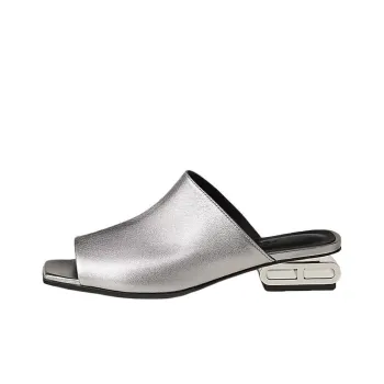 HERMES Slide Slippers Women's Gray Silver
